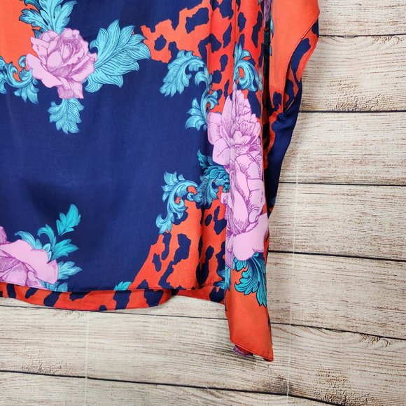 IMAN Global Chic Reversible Printed Poncho Top Floral Leopard Print Women's M/L - Picture 10 of 16